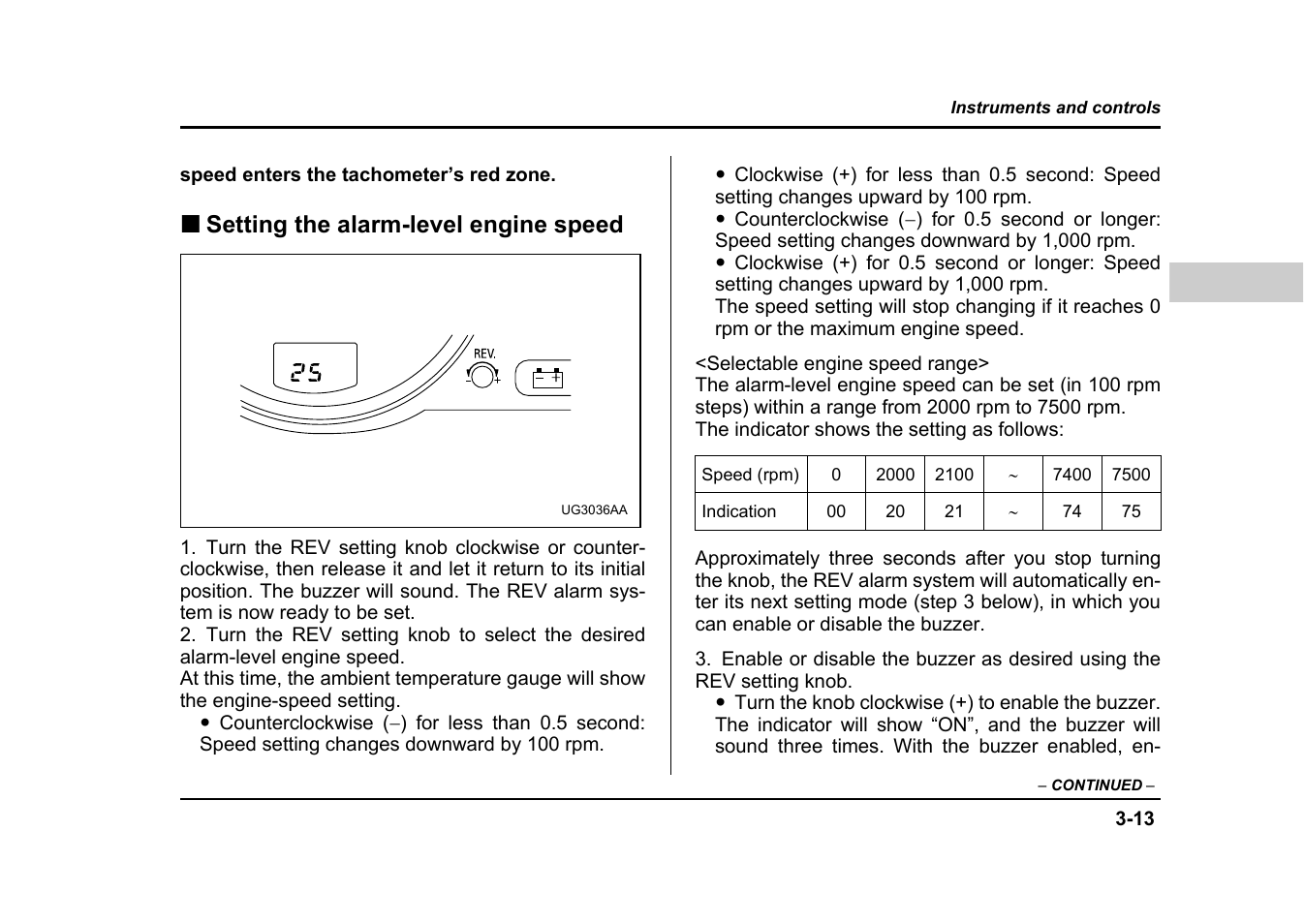 Setting the alarm-level engine speed | Subaru 2004 Impreza User Manual | Page 150 / 491