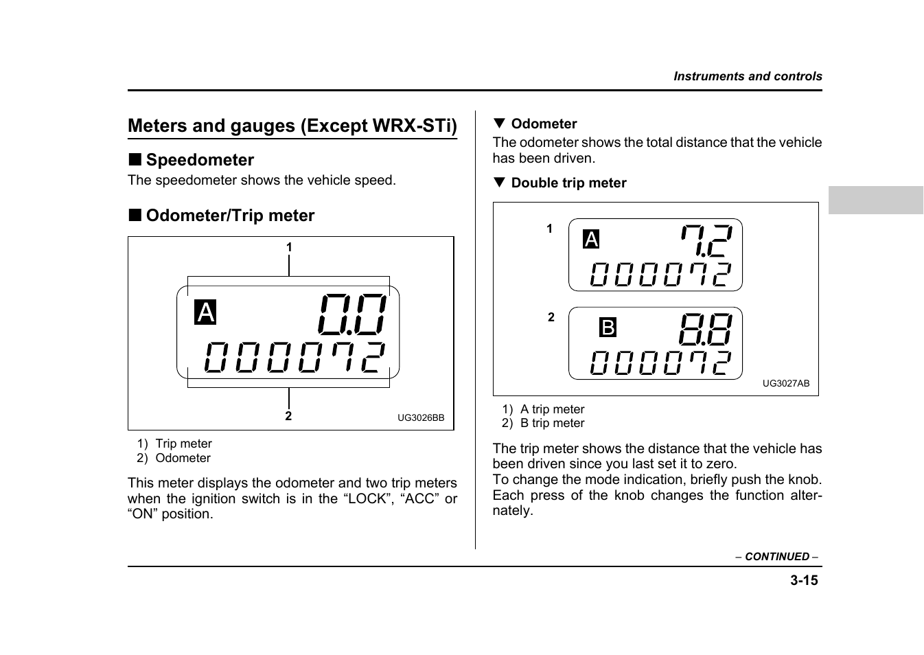 Meters and gauges (except wrx-sti) | Subaru 2004 Impreza User Manual | Page 152 / 491