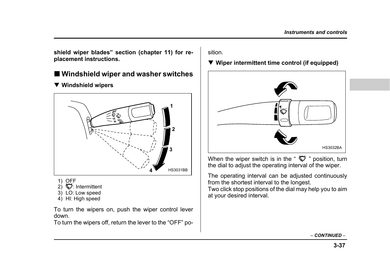 Windshield wiper and washer switches | Subaru 2004 Impreza User Manual | Page 174 / 491