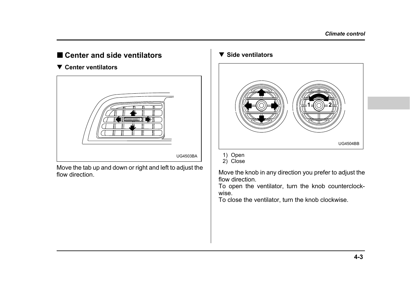 Center and side ventilators | Subaru 2004 Impreza User Manual | Page 192 / 491