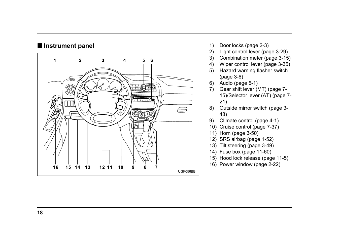 Instrument panel | Subaru 2004 Impreza User Manual | Page 21 / 491