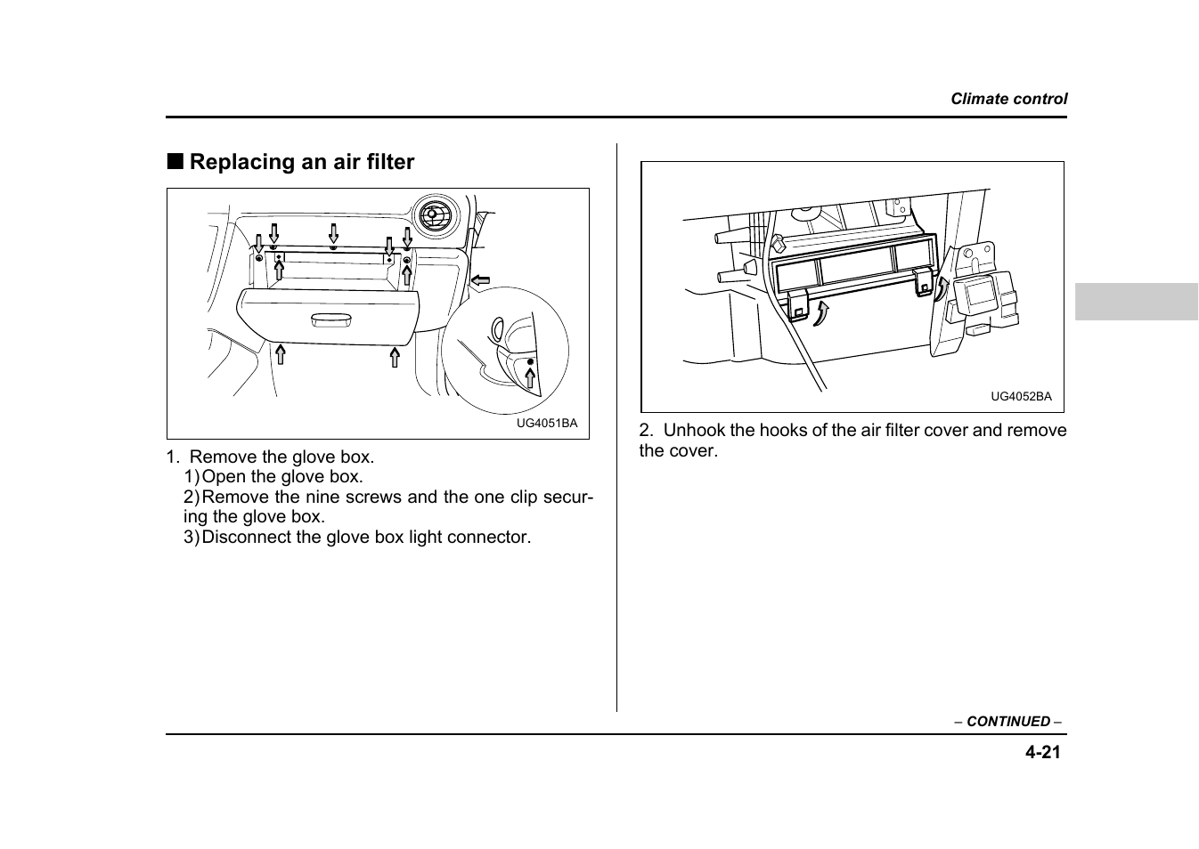 Replacing an air filter | Subaru 2004 Impreza User Manual | Page 210 / 491