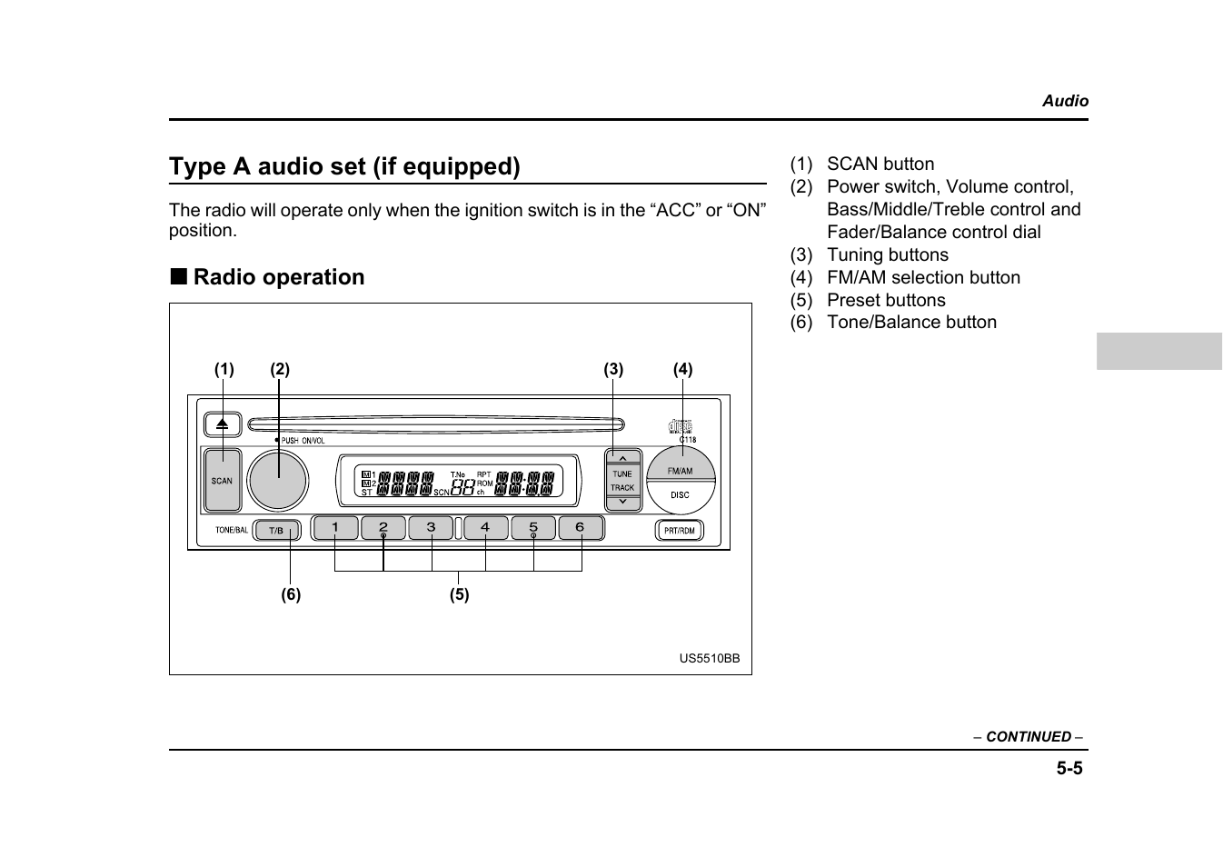 Type a audio set (if equipped), Radio operation | Subaru 2004 Impreza User Manual | Page 218 / 491