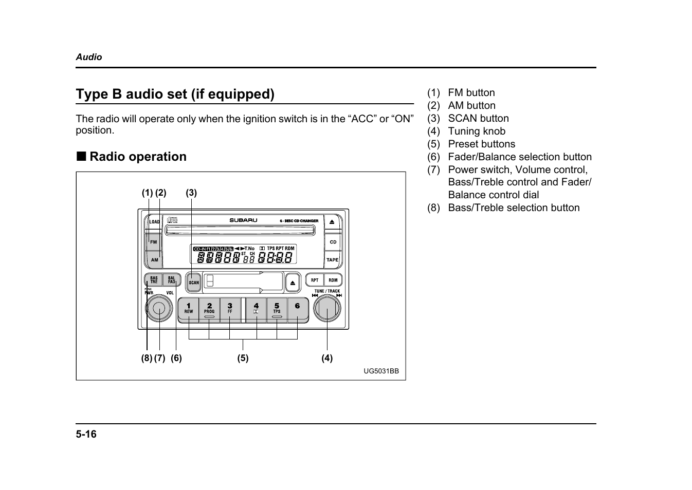 Type b audio set (if equipped) | Subaru 2004 Impreza User Manual | Page 229 / 491