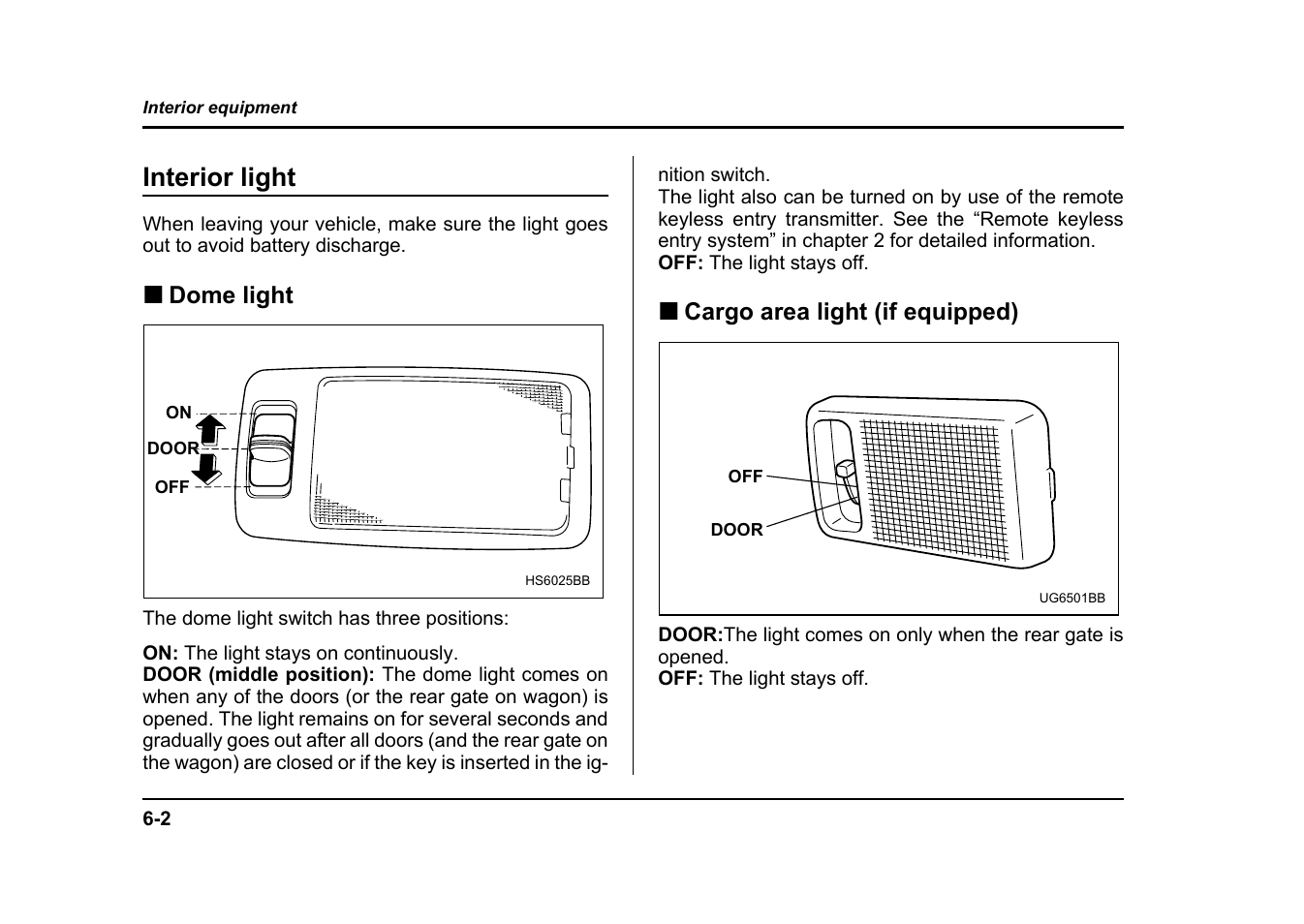 Msa5m0401a_13, Interior light, Dome light | Cargo area light (if equipped) | Subaru 2004 Impreza User Manual | Page 251 / 491