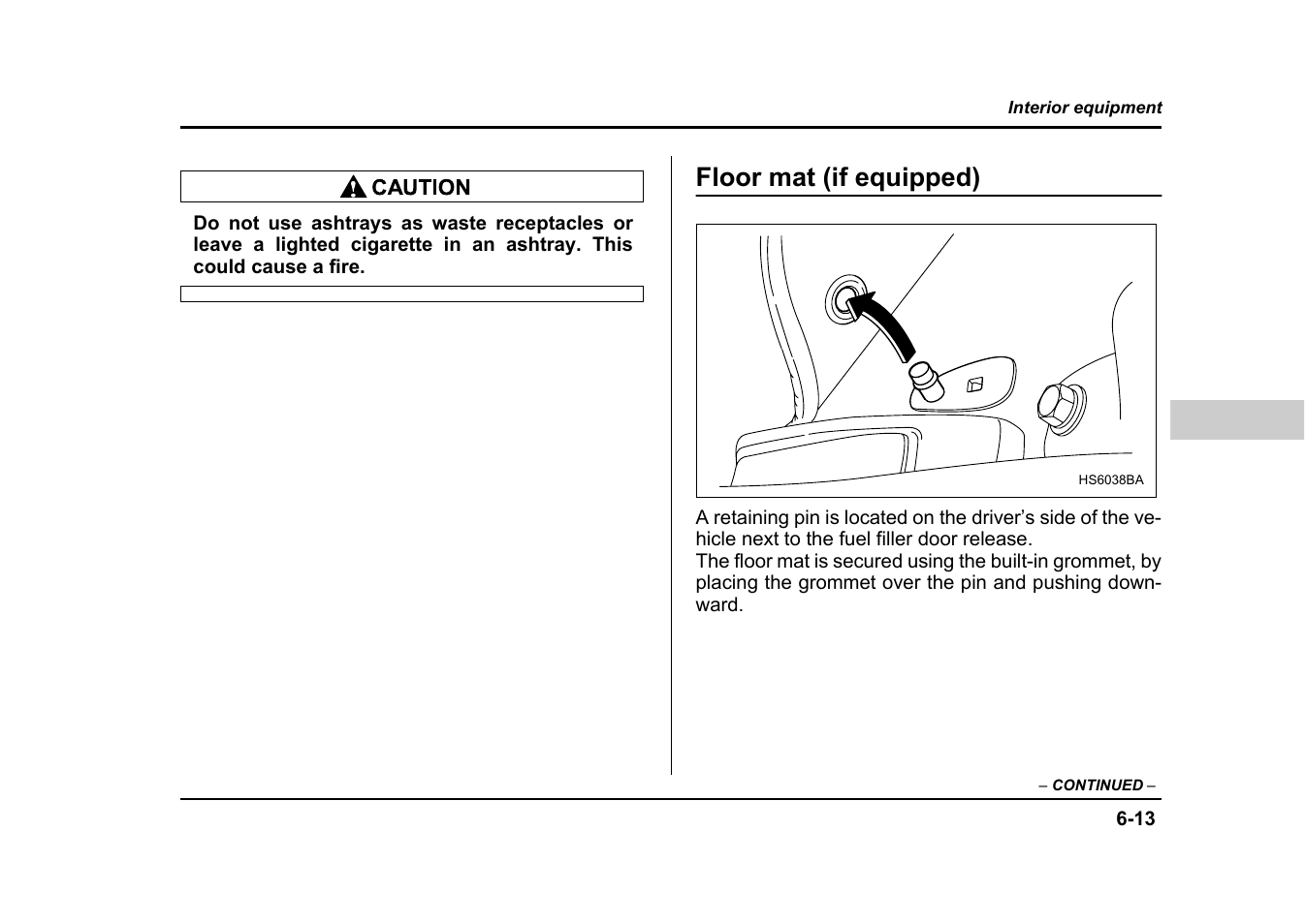 Floor mat (if equipped) | Subaru 2004 Impreza User Manual | Page 262 / 491