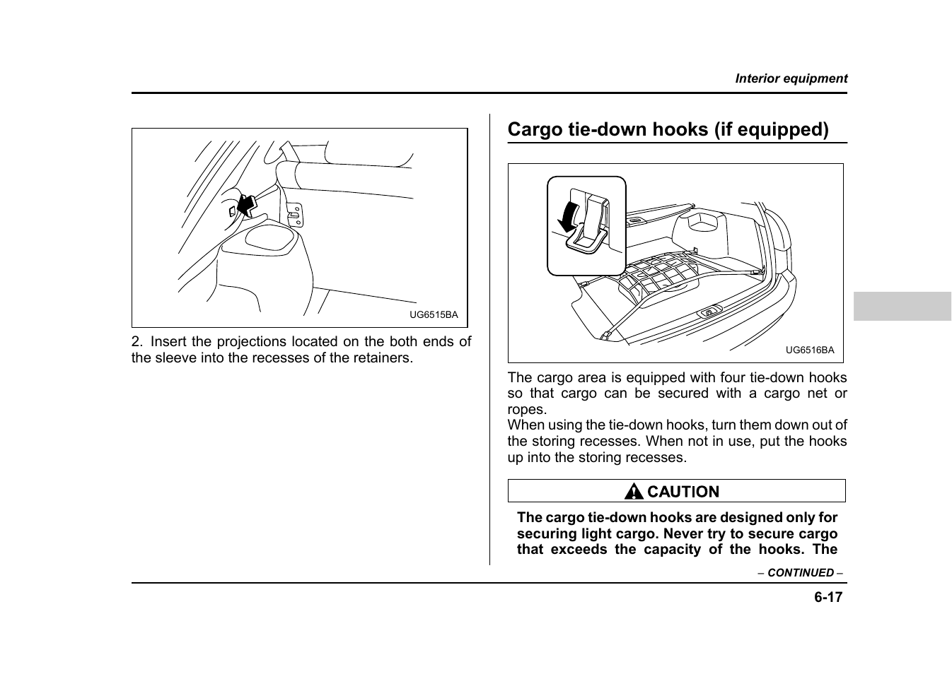 Cargo tie-down hooks (if equipped) | Subaru 2004 Impreza User Manual | Page 266 / 491