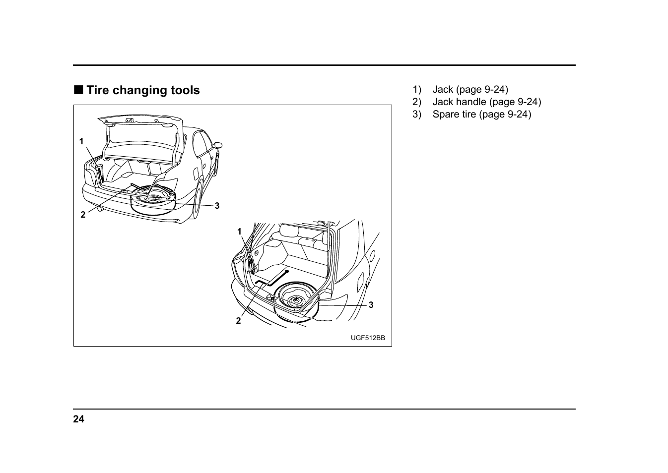 Tire changing tools | Subaru 2004 Impreza User Manual | Page 27 / 491