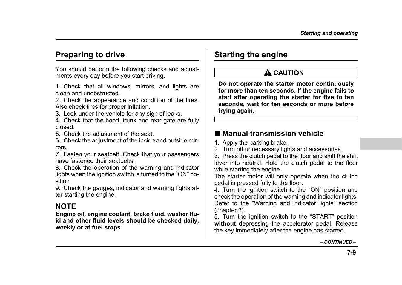 Preparing to drive, Starting the engine | Subaru 2004 Impreza User Manual | Page 278 / 491