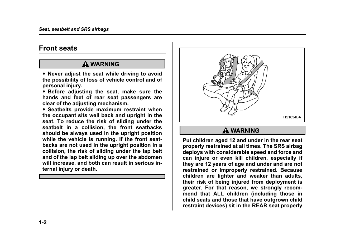 Front seats | Subaru 2004 Impreza User Manual | Page 29 / 491