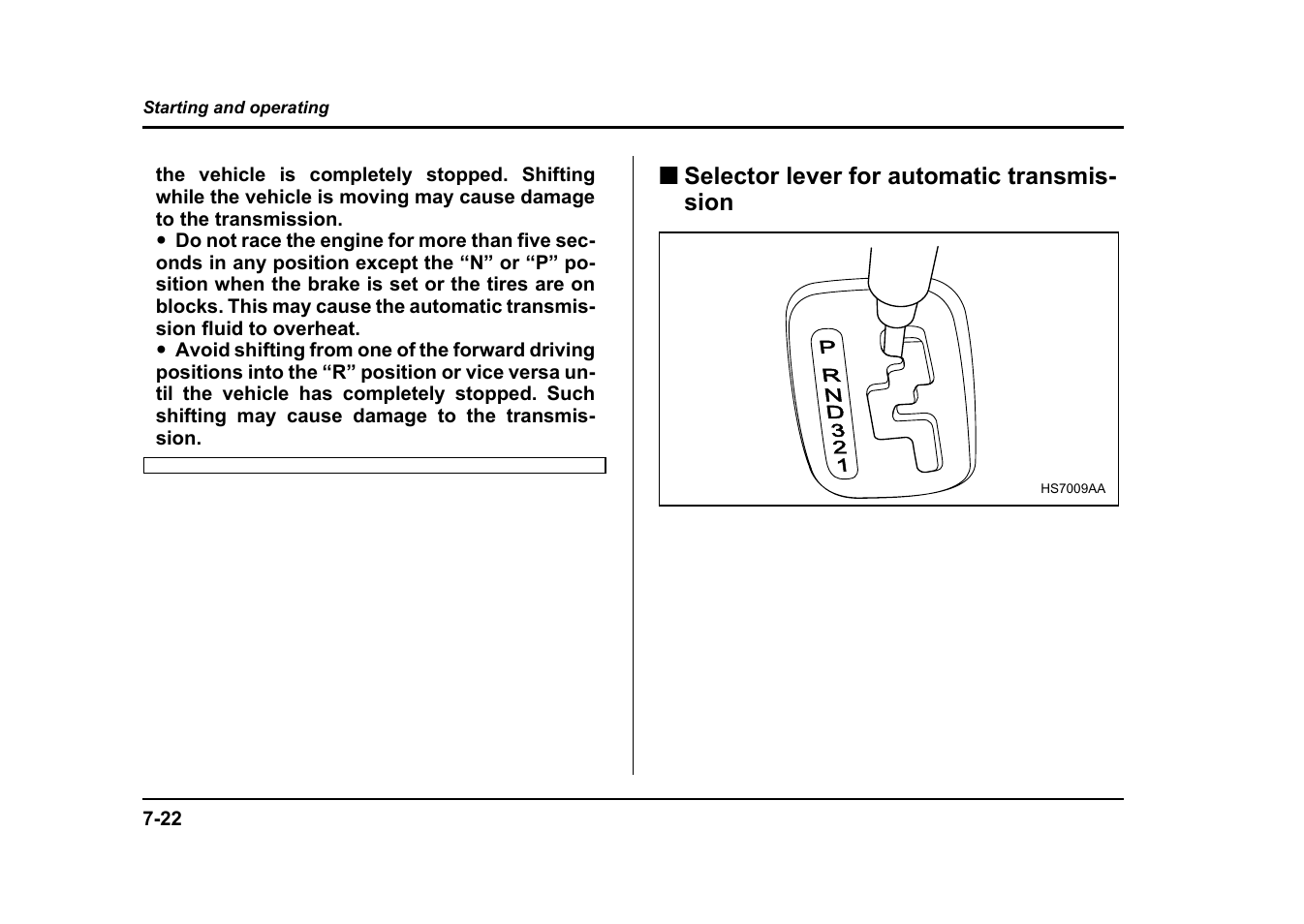 Selector lever for automatic transmis- sion | Subaru 2004 Impreza User Manual | Page 291 / 491