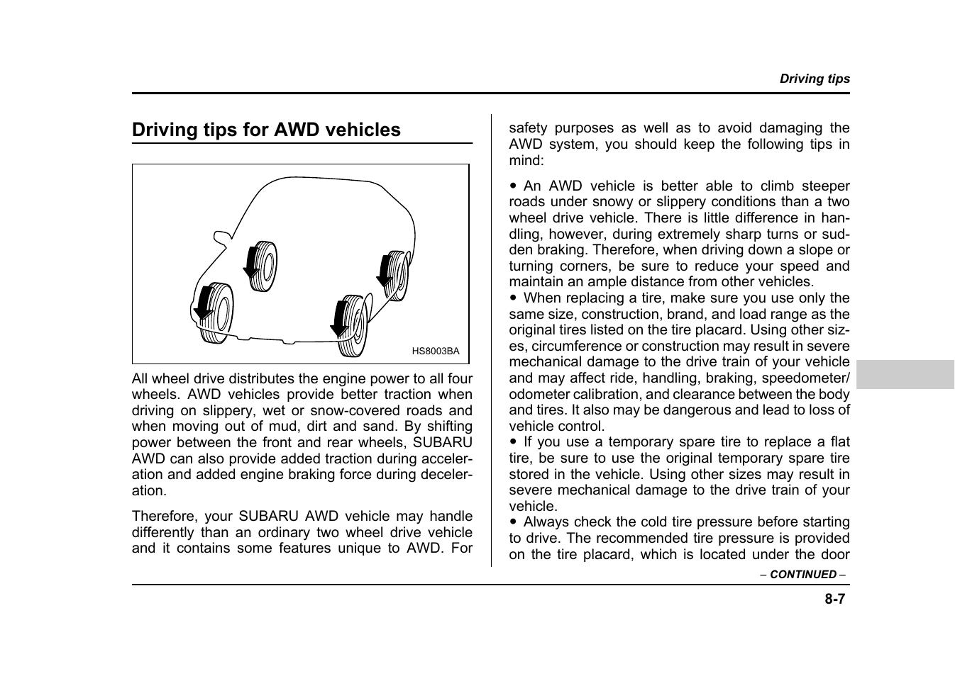 Driving tips for awd vehicles | Subaru 2004 Impreza User Manual | Page 318 / 491