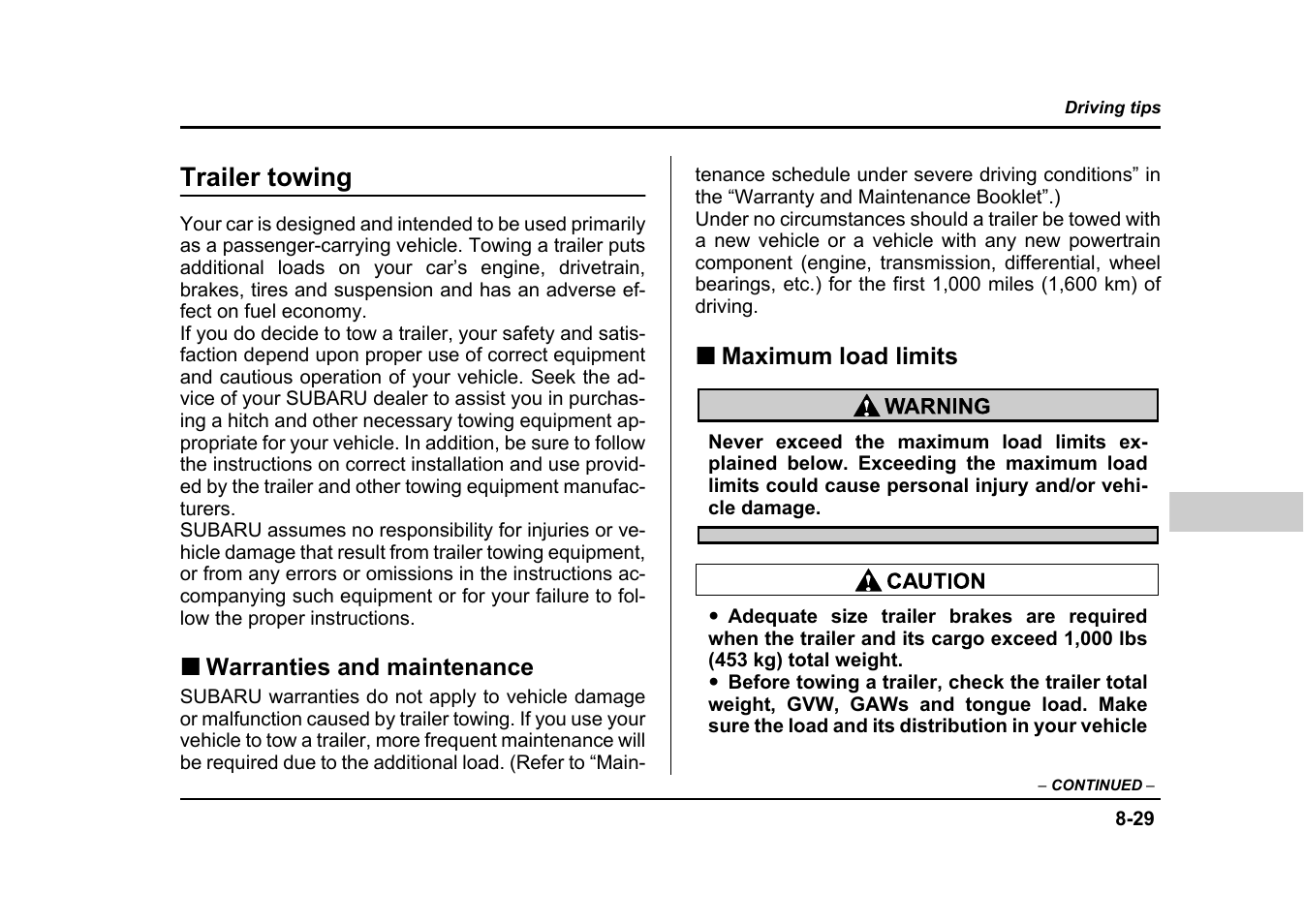 Trailer towing | Subaru 2004 Impreza User Manual | Page 340 / 491