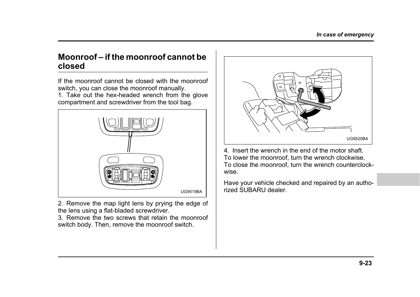 Moonroof – if the moonroof cannot be closed | Subaru 2004 Impreza User Manual | Page 374 / 491