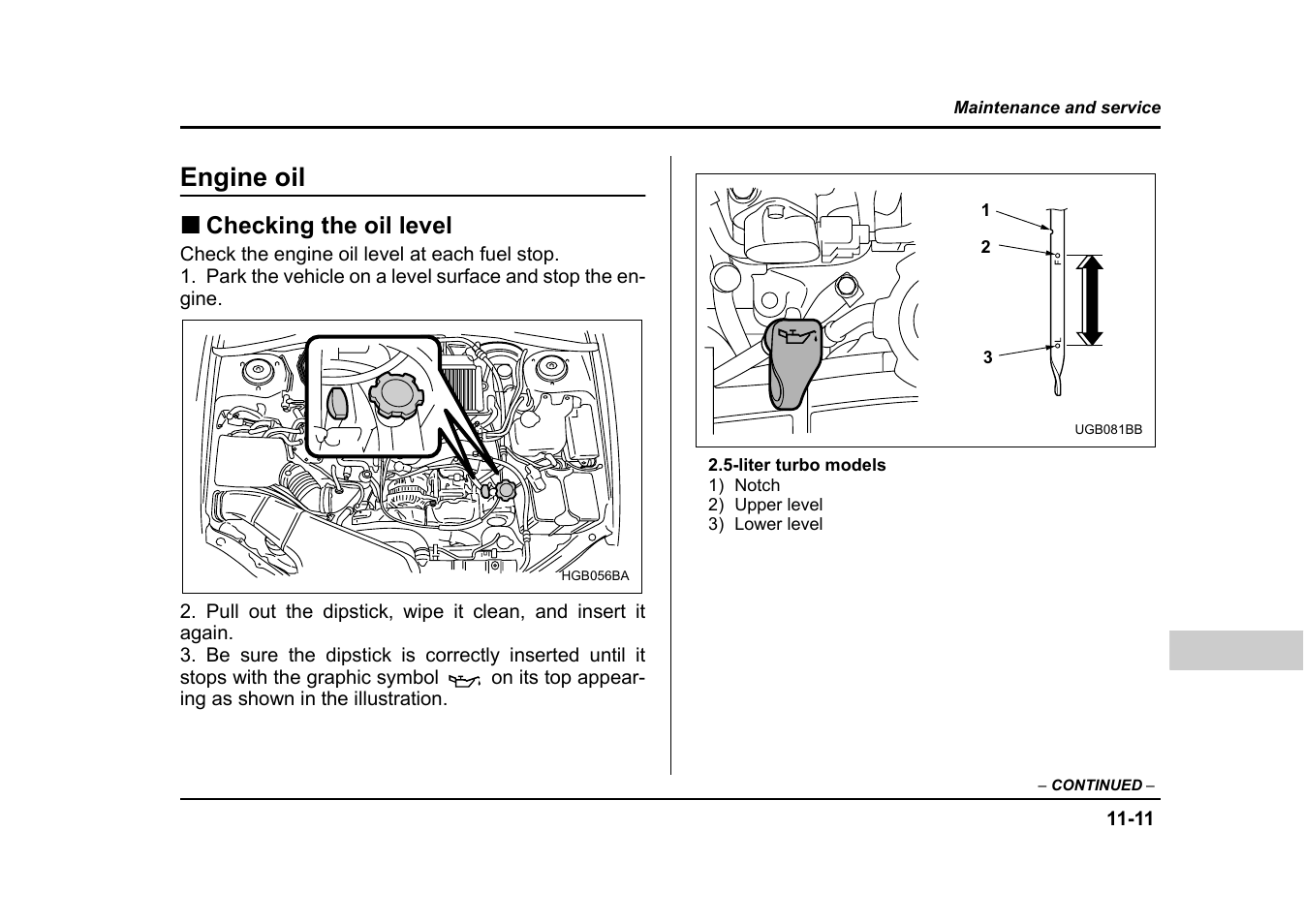 Engine oil, Checking the oil level | Subaru 2004 Impreza User Manual | Page 396 / 491