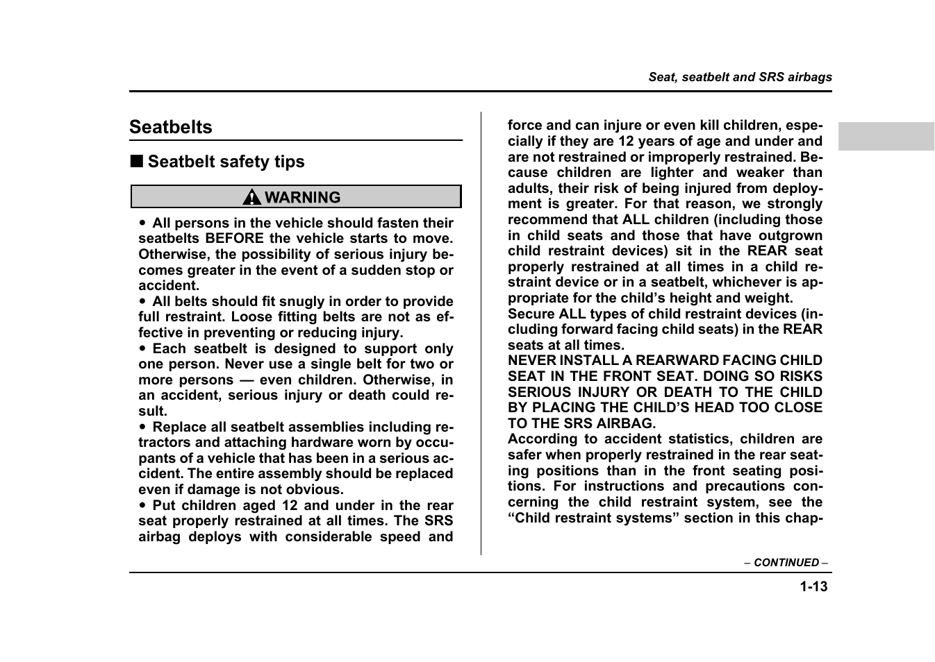 Seatbelts | Subaru 2004 Impreza User Manual | Page 40 / 491