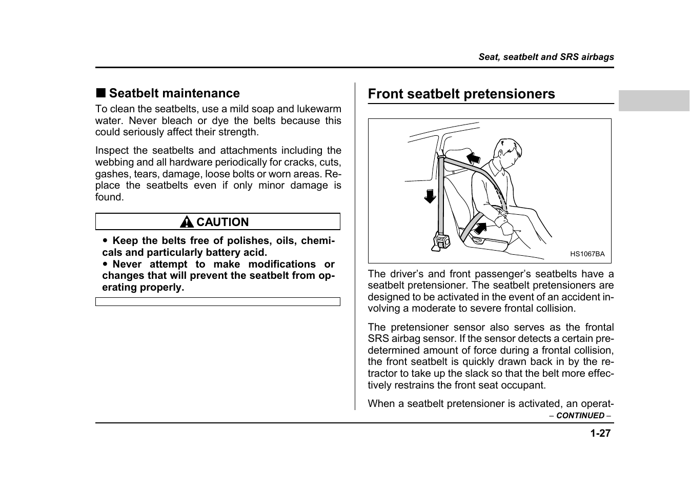 Front seatbelt pretensioners | Subaru 2004 Impreza User Manual | Page 54 / 491