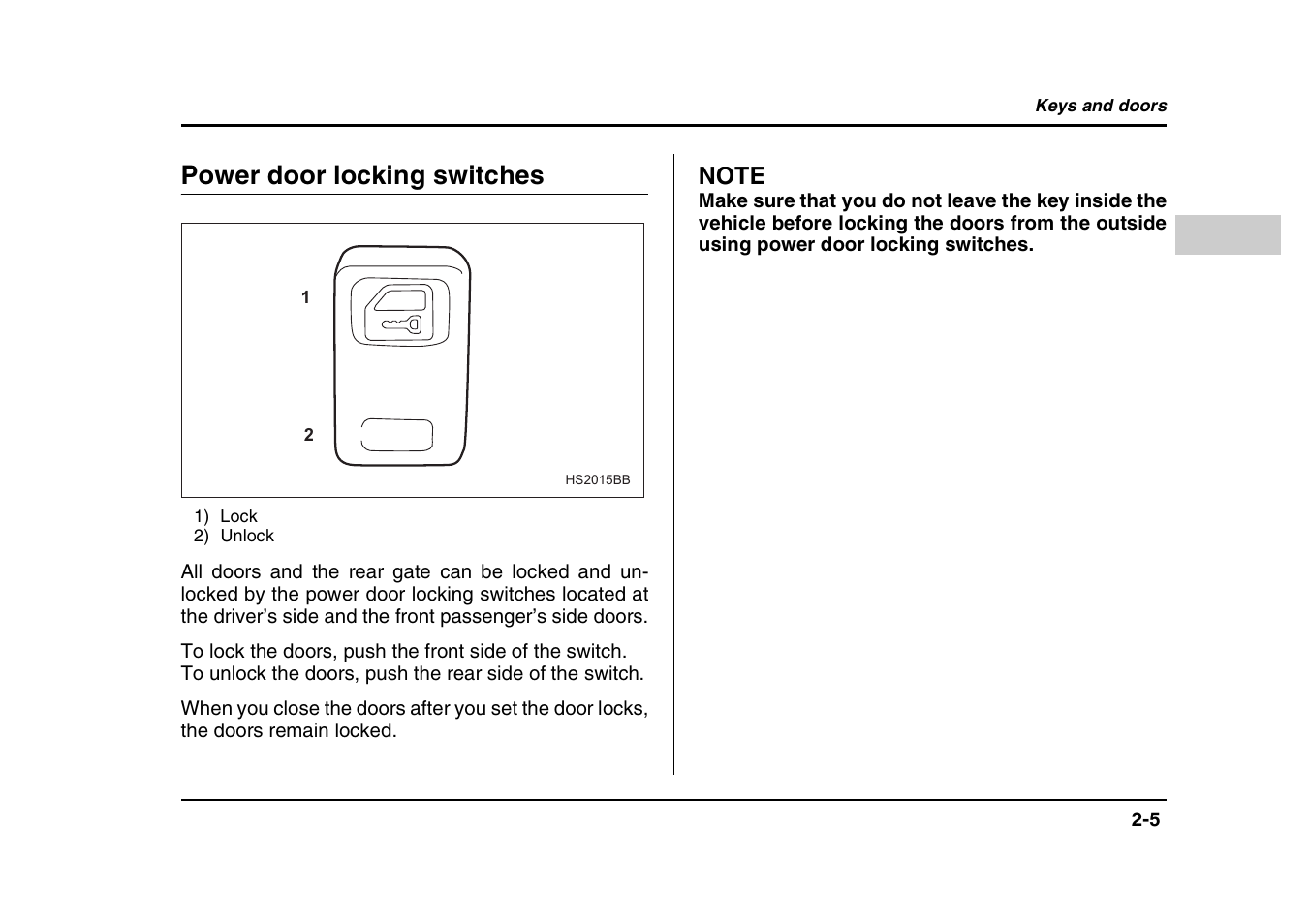 Power door locking switches | Subaru 2004 Forester X User Manual | Page 106 / 439