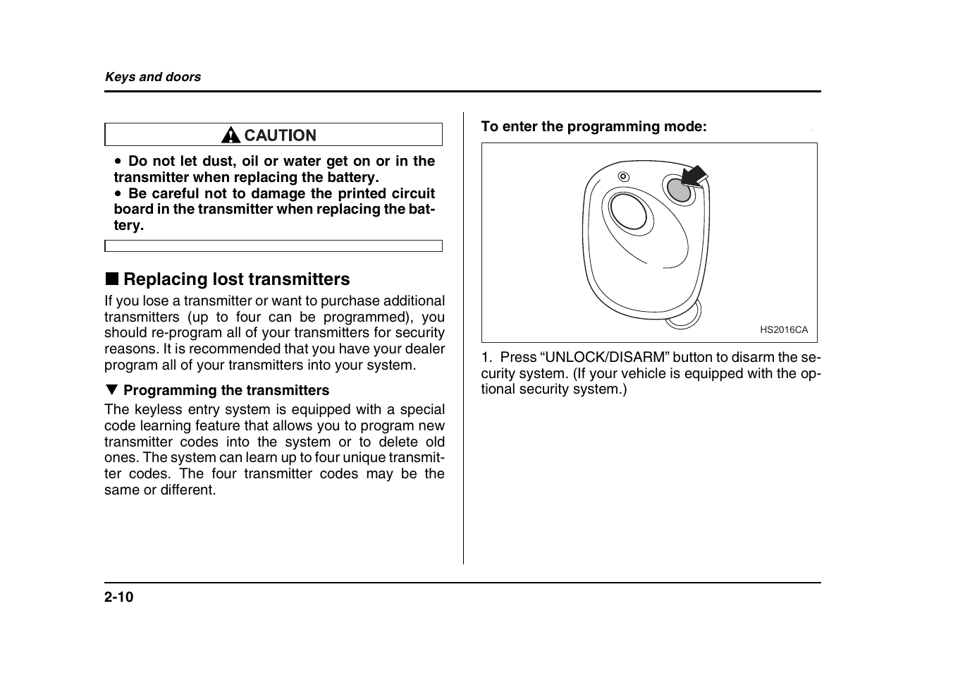 Replacing lost transmitters | Subaru 2004 Forester X User Manual | Page 111 / 439