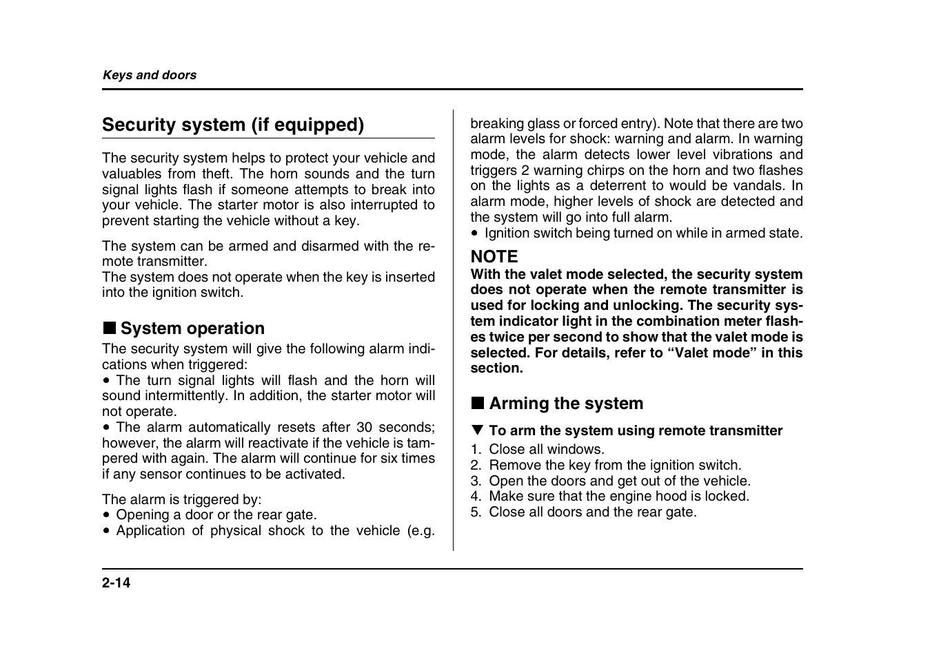 Security system (if equipped) | Subaru 2004 Forester X User Manual | Page 115 / 439