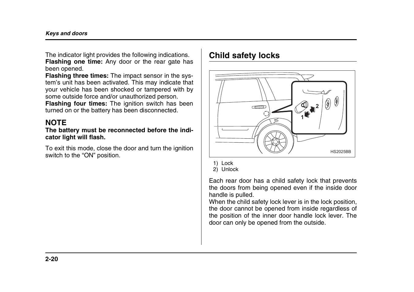 Child safety locks | Subaru 2004 Forester X User Manual | Page 121 / 439