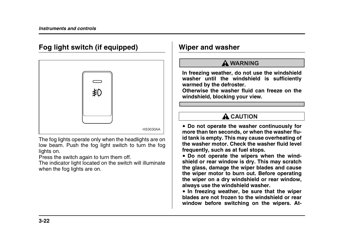 Fog light switch (if equipped), Wiper and washer | Subaru 2004 Forester X User Manual | Page 151 / 439