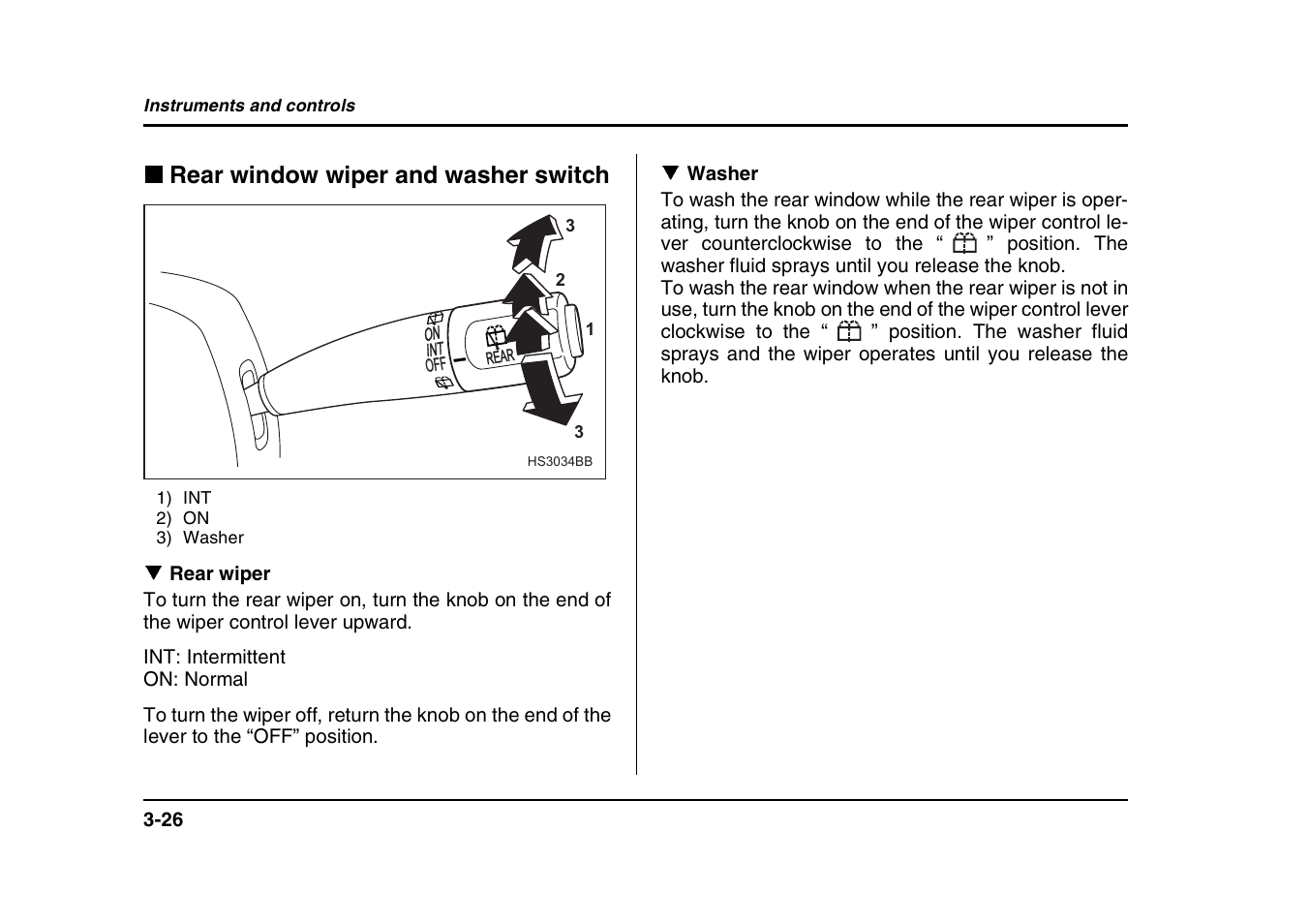 Rear window wiper and washer switch | Subaru 2004 Forester X User Manual | Page 155 / 439