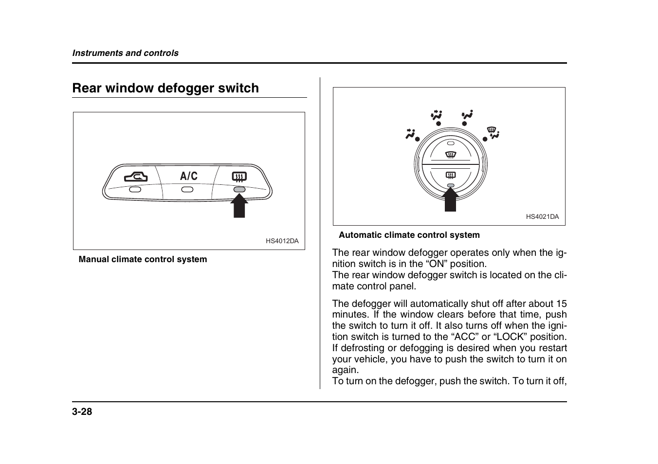 Rear window defogger switch | Subaru 2004 Forester X User Manual | Page 157 / 439