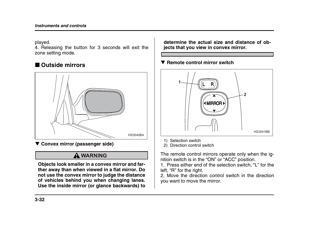 Outside mirrors | Subaru 2004 Forester X User Manual | Page 161 / 439