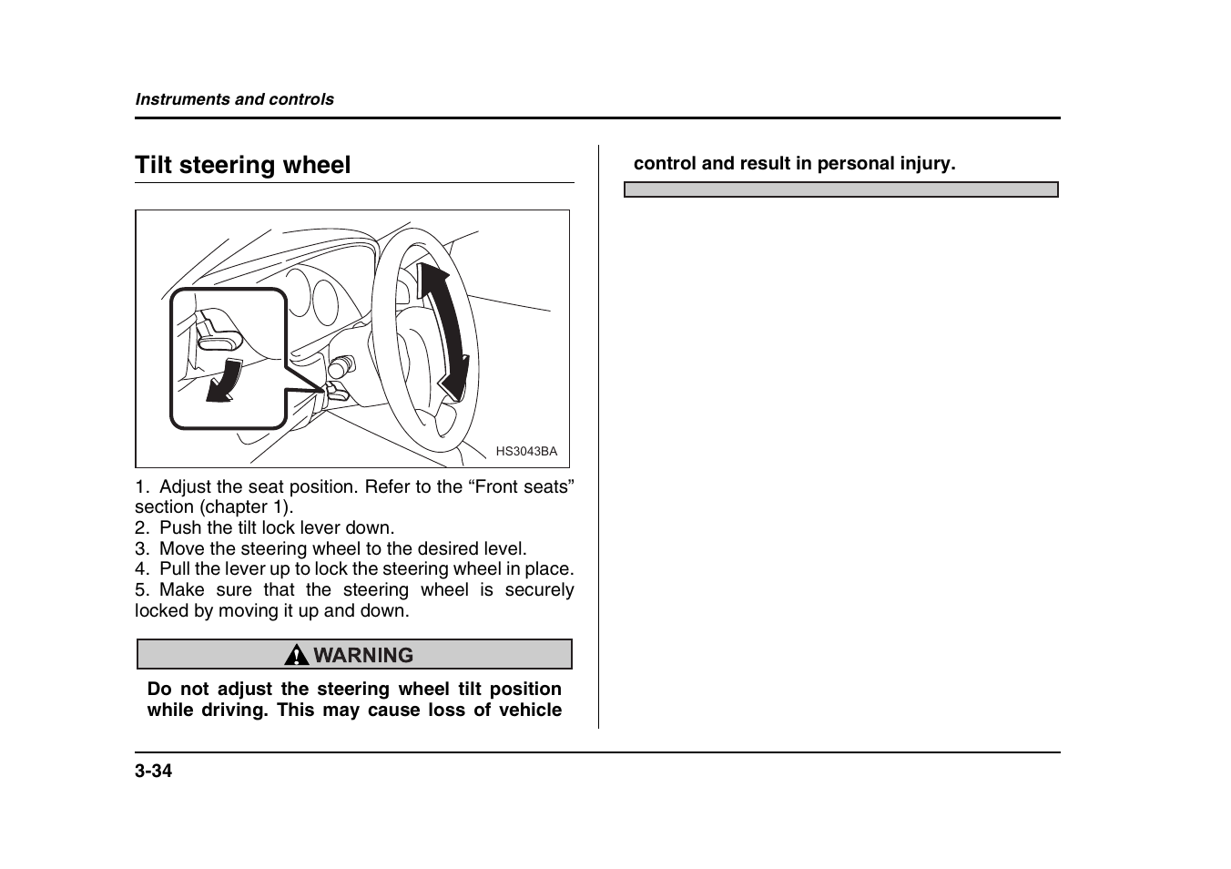 Tilt steering wheel | Subaru 2004 Forester X User Manual | Page 163 / 439