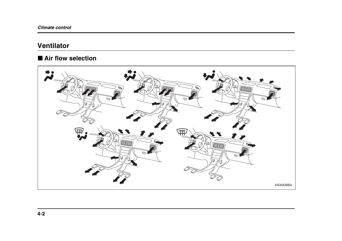 Ventilator, Air flow selection | Subaru 2004 Forester X User Manual | Page 167 / 439