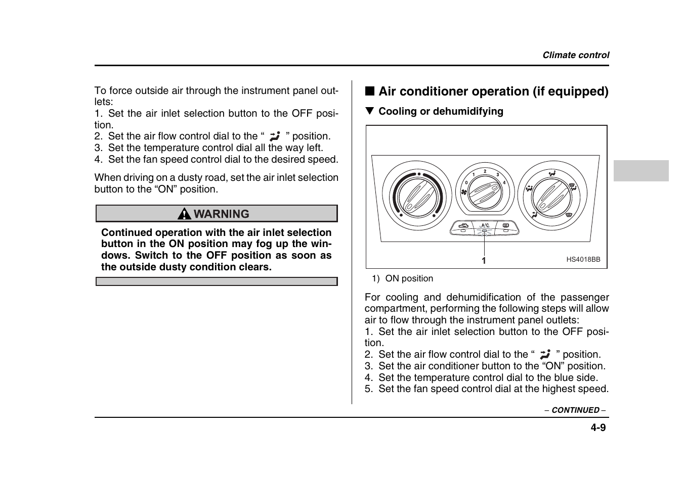 Air conditioner operation (if equipped) | Subaru 2004 Forester X User Manual | Page 174 / 439