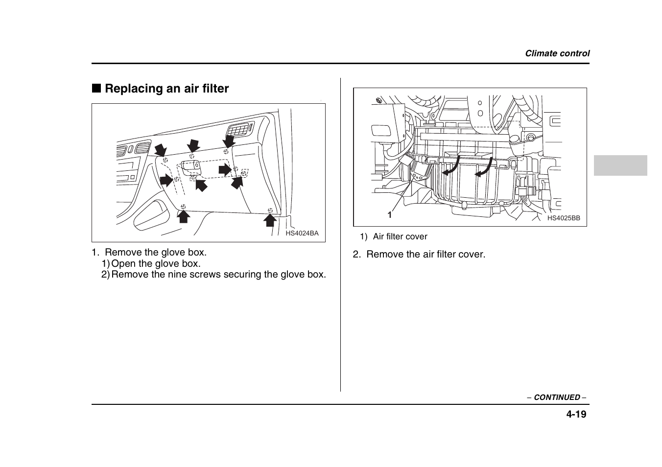 Replacing an air filter | Subaru 2004 Forester X User Manual | Page 184 / 439