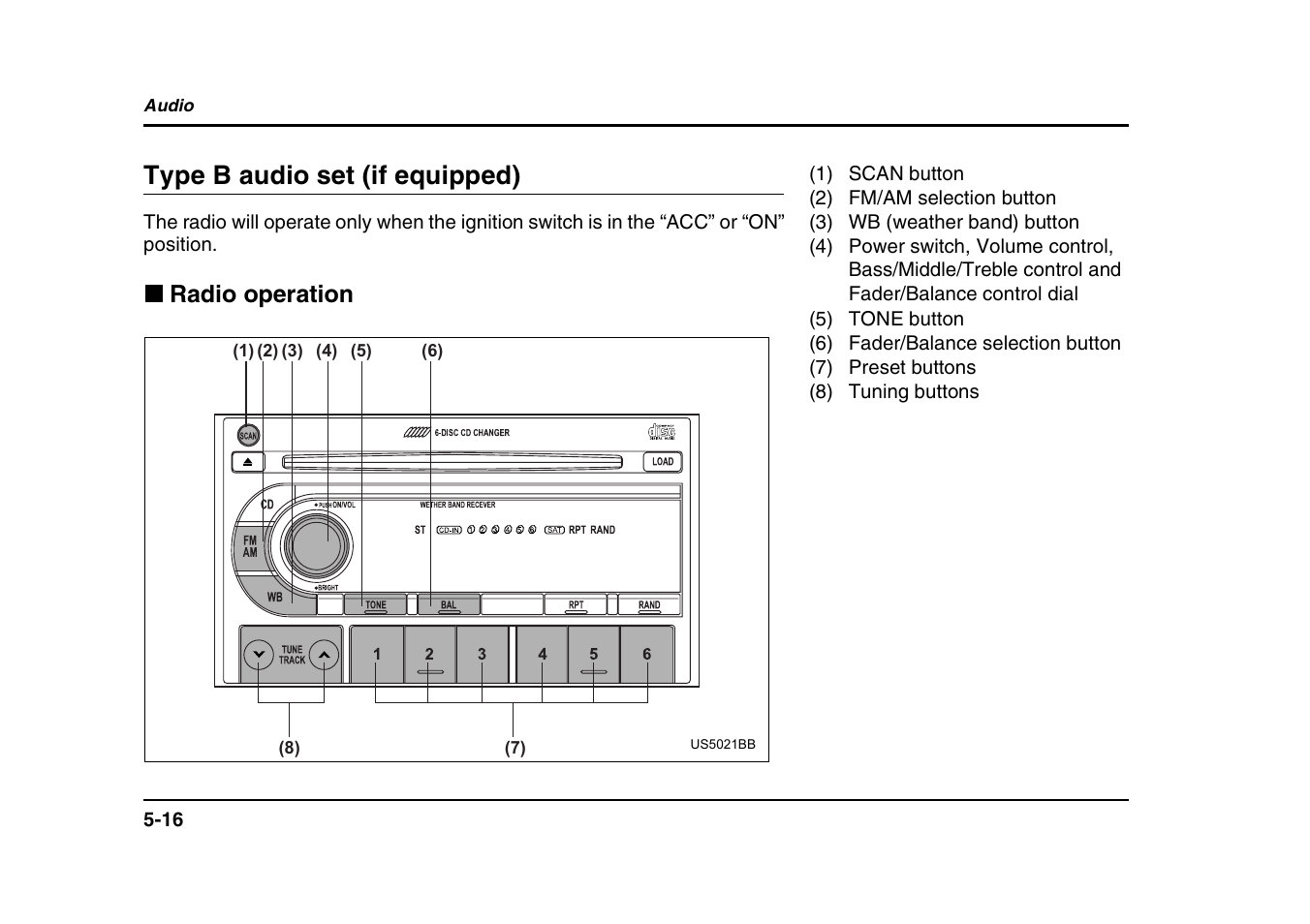 Type b audio set (if equipped), Radio operation | Subaru 2004 Forester X User Manual | Page 203 / 439