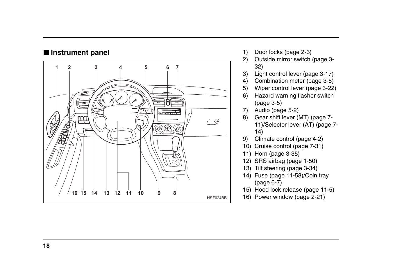 Instrument panel | Subaru 2004 Forester X User Manual | Page 21 / 439