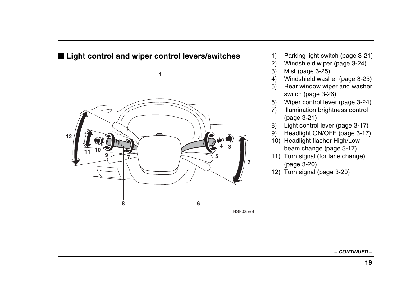 Light control and wiper control levers/switches | Subaru 2004 Forester X User Manual | Page 22 / 439