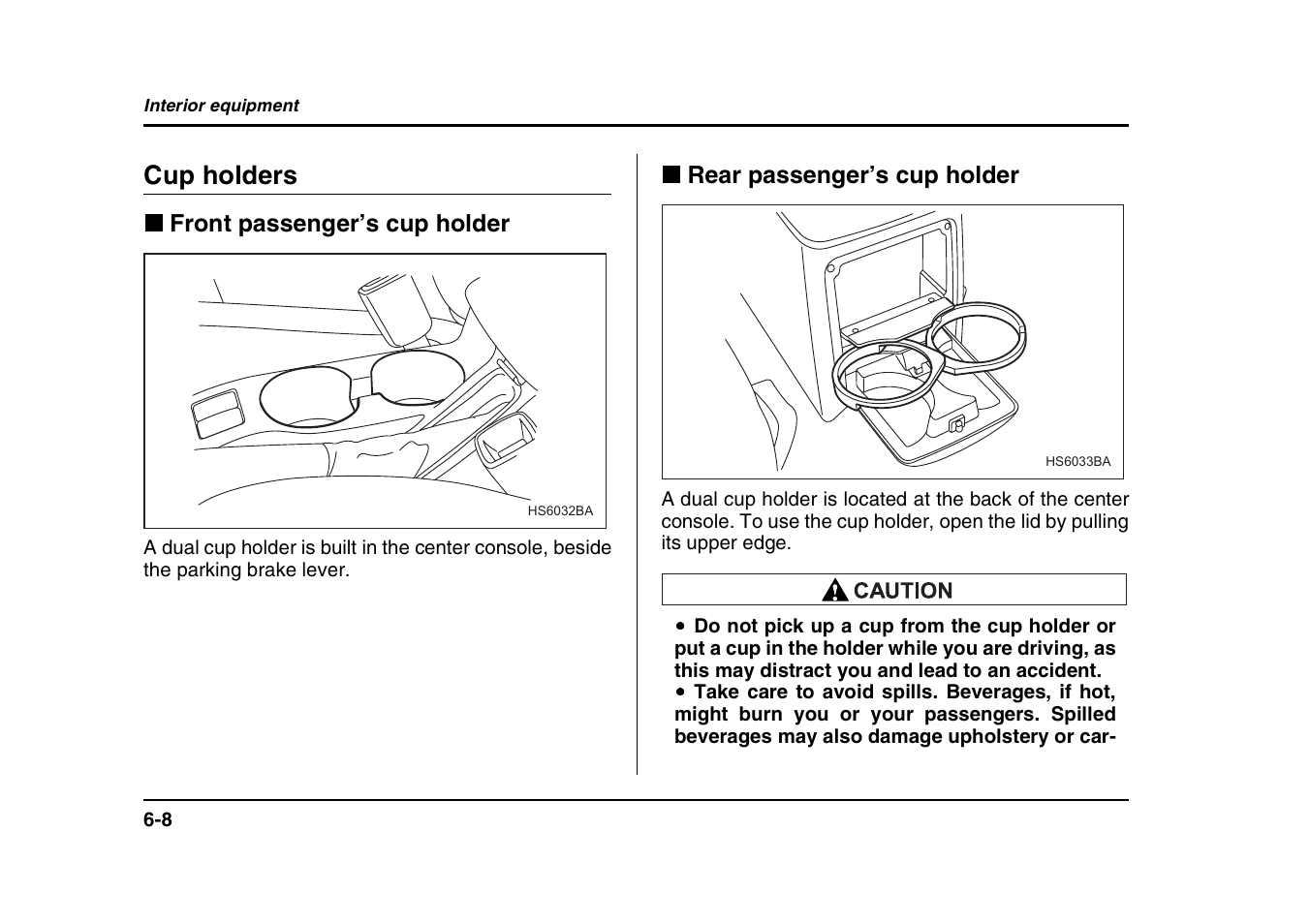 Cup holders | Subaru 2004 Forester X User Manual | Page 227 / 439