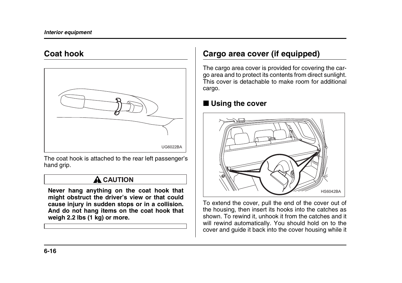 Coat hook, Cargo area cover (if equipped) | Subaru 2004 Forester X User Manual | Page 235 / 439