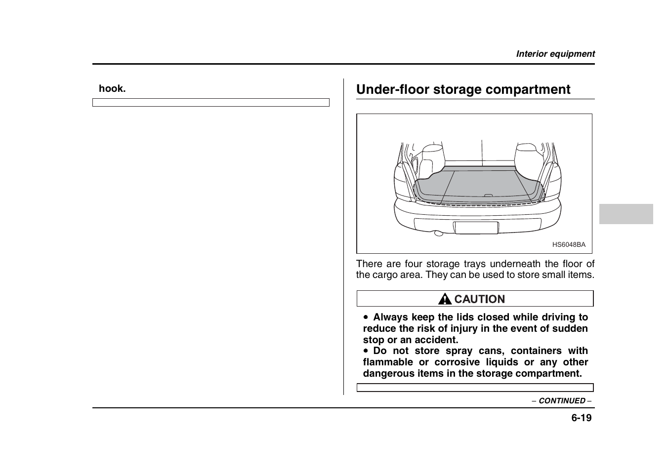 Under-floor storage compartment | Subaru 2004 Forester X User Manual | Page 238 / 439