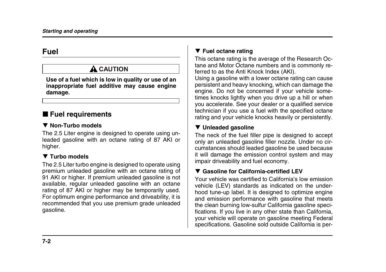 Fuel | Subaru 2004 Forester X User Manual | Page 243 / 439