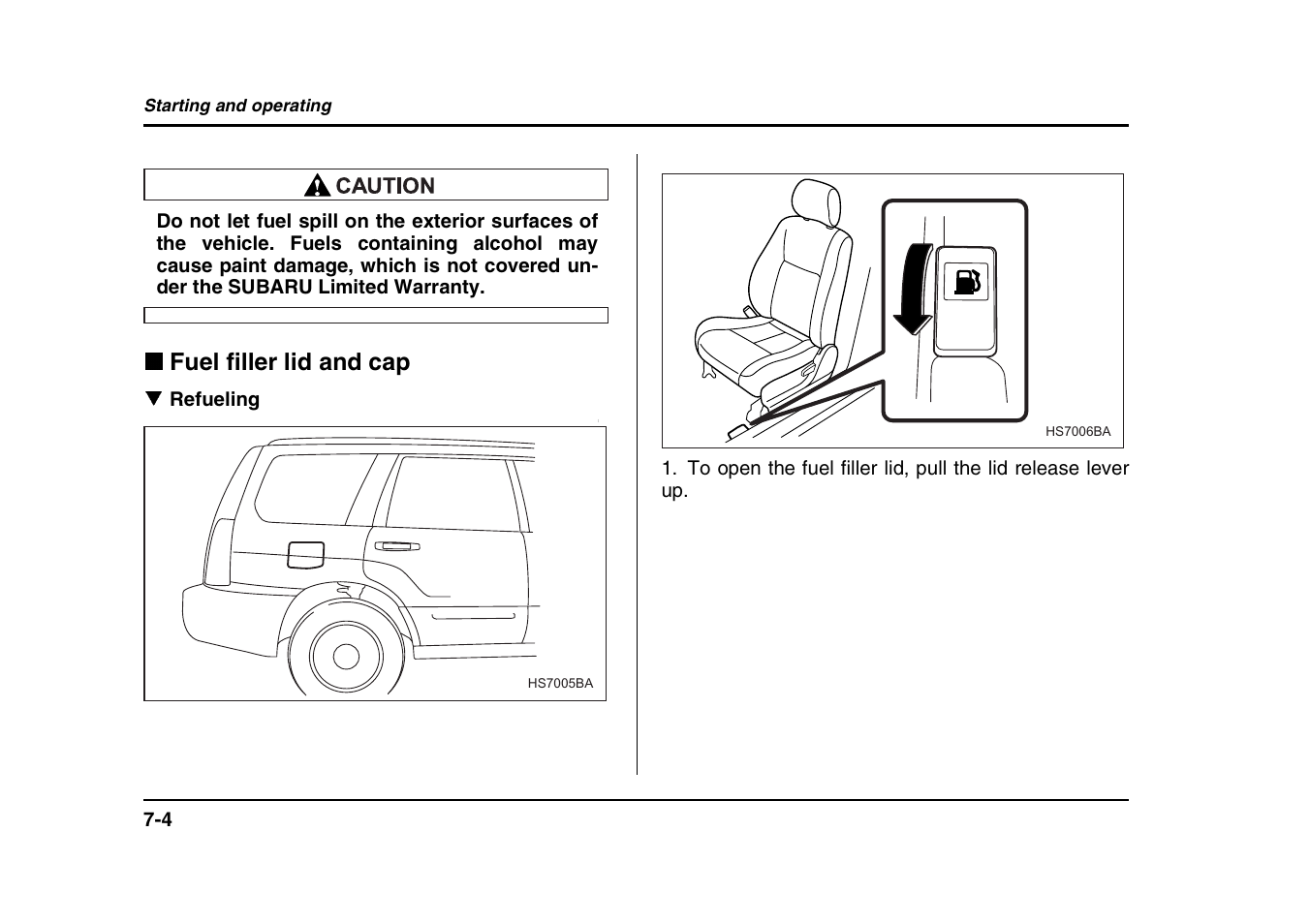 Fuel filler lid and cap | Subaru 2004 Forester X User Manual | Page 245 / 439