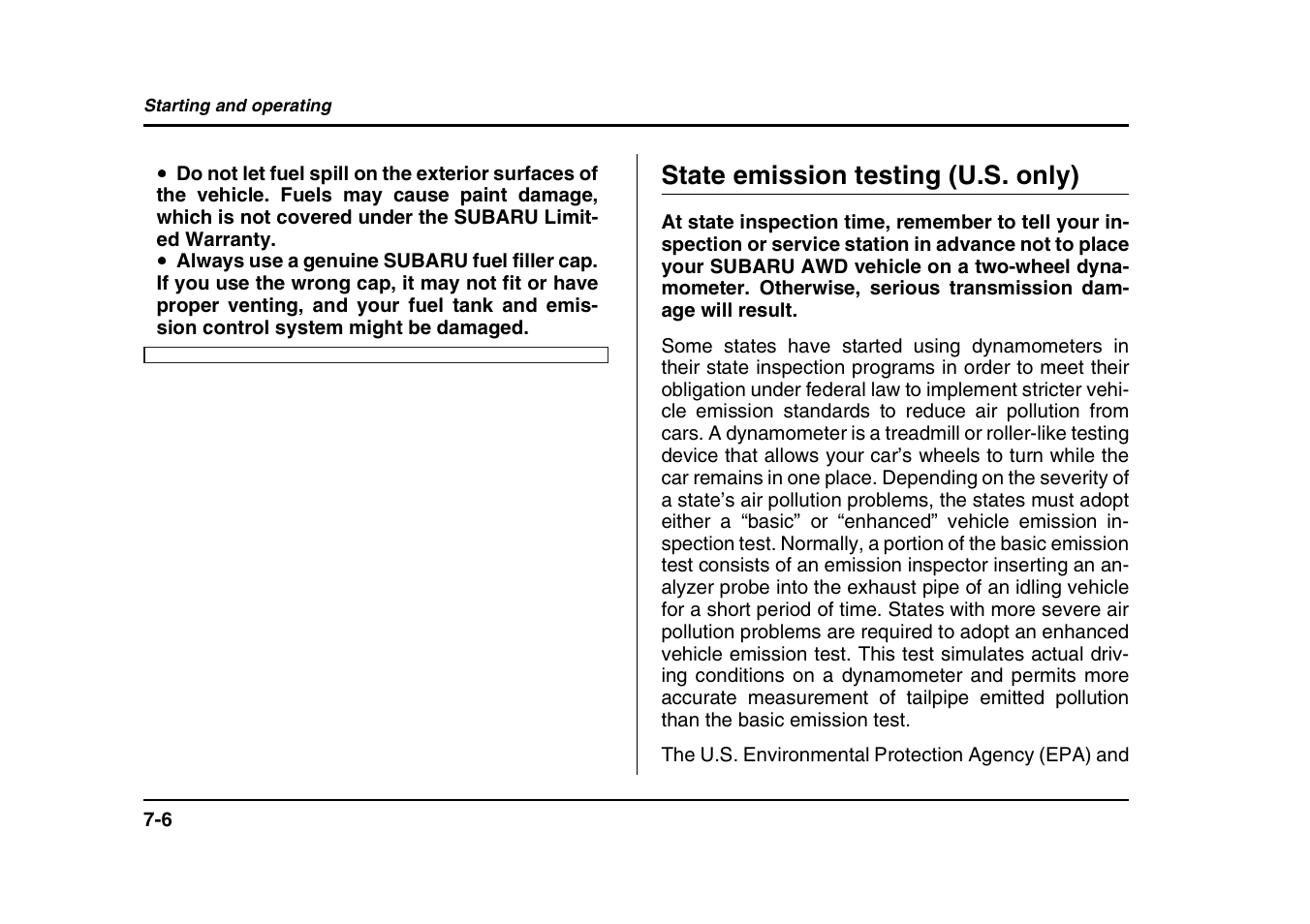 State emission testing (u.s. only) | Subaru 2004 Forester X User Manual | Page 247 / 439