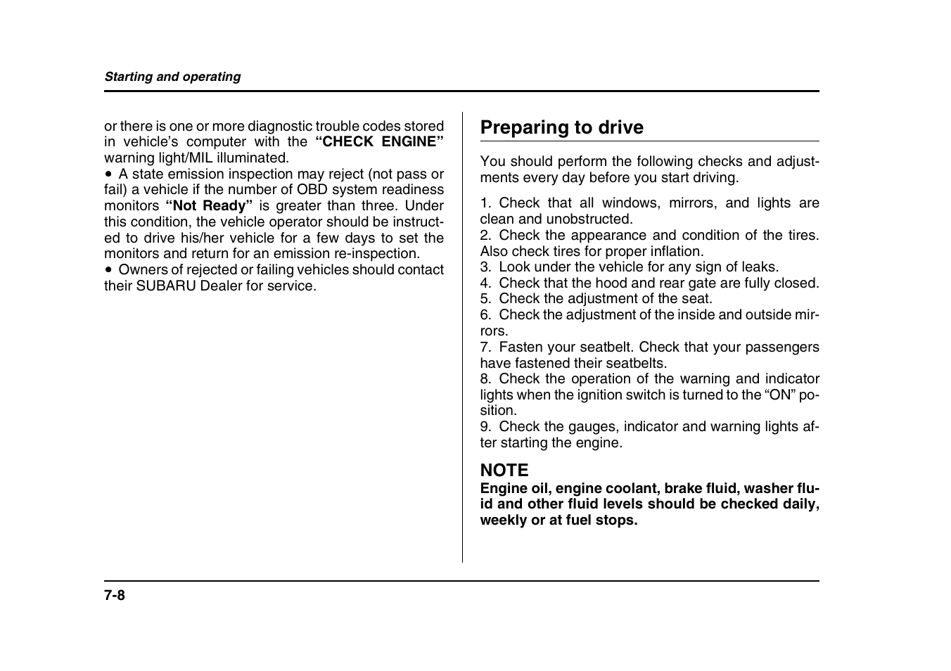 Preparing to drive | Subaru 2004 Forester X User Manual | Page 249 / 439