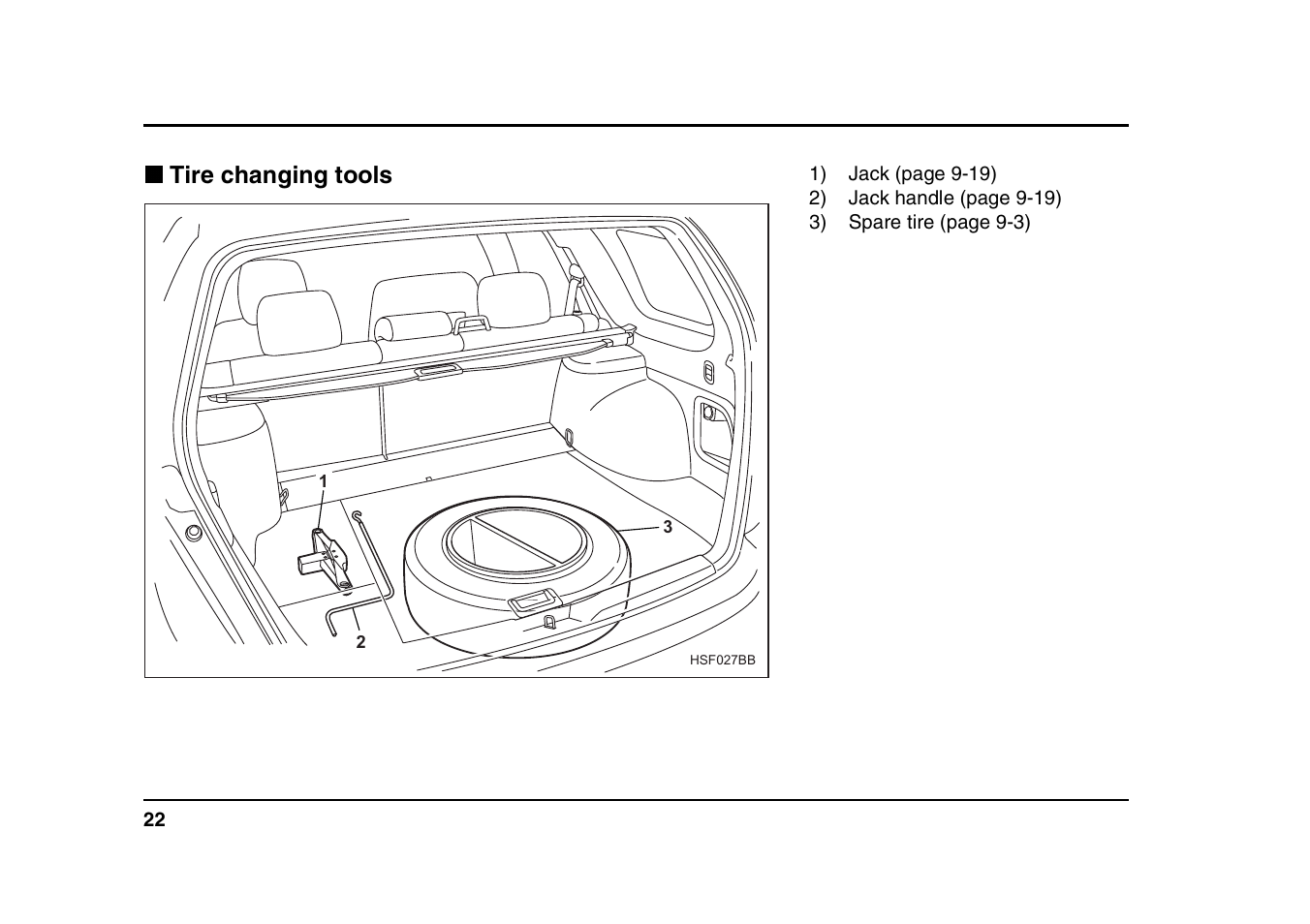 Tire changing tools | Subaru 2004 Forester X User Manual | Page 25 / 439