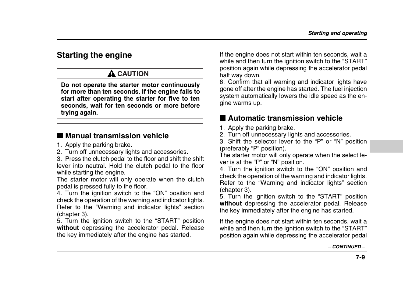 Starting the engine | Subaru 2004 Forester X User Manual | Page 250 / 439