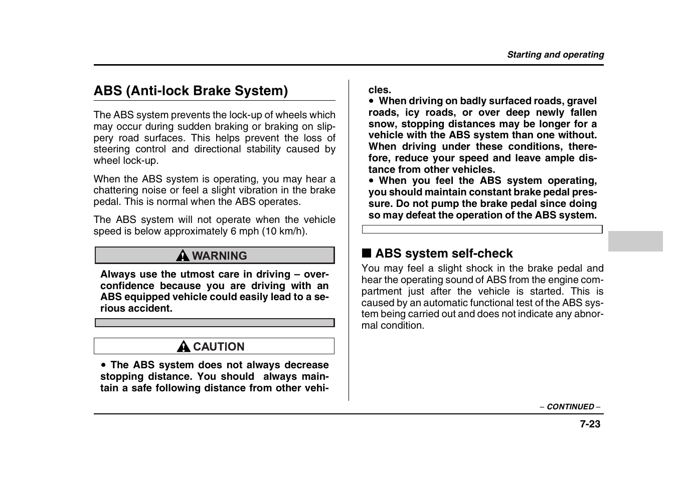 Abs (anti-lock brake system) | Subaru 2004 Forester X User Manual | Page 264 / 439