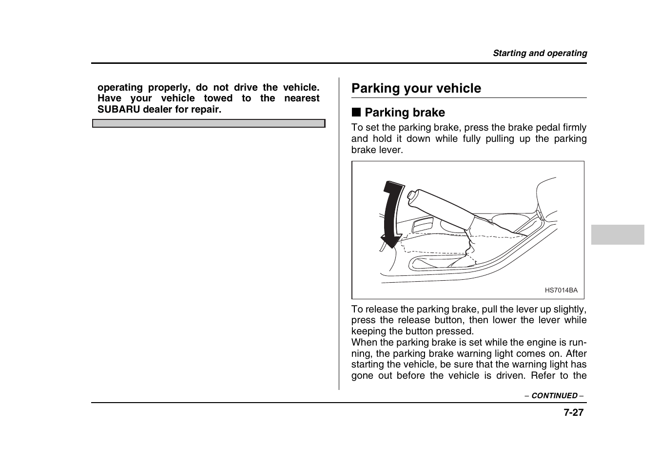 Parking your vehicle | Subaru 2004 Forester X User Manual | Page 268 / 439