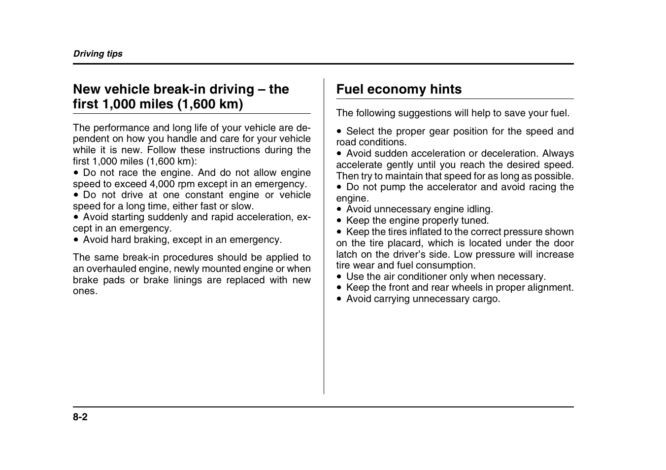 Fuel economy hints | Subaru 2004 Forester X User Manual | Page 281 / 439