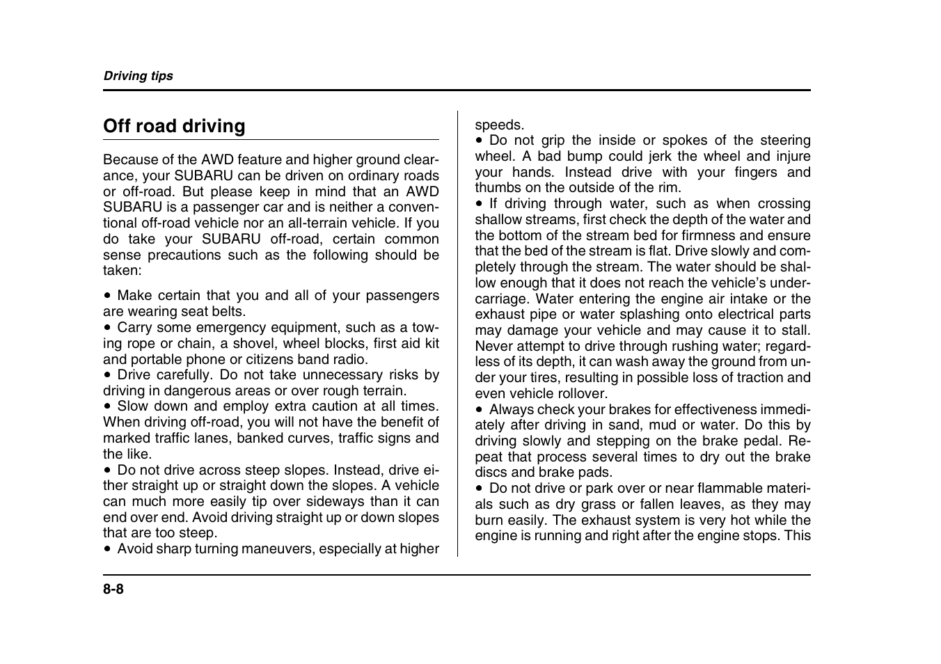 Off road driving | Subaru 2004 Forester X User Manual | Page 287 / 439