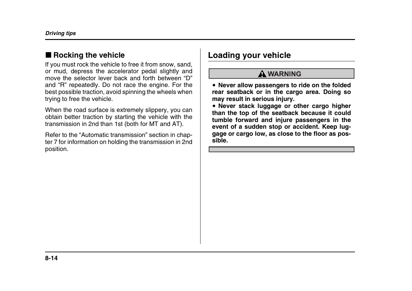 Loading your vehicle | Subaru 2004 Forester X User Manual | Page 293 / 439